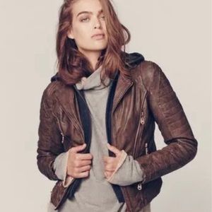 Free People Doma Hooded Leather Jacket NWT